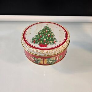 Christmas Holiday Round Cookie Candy Tin Empty Gift Box
